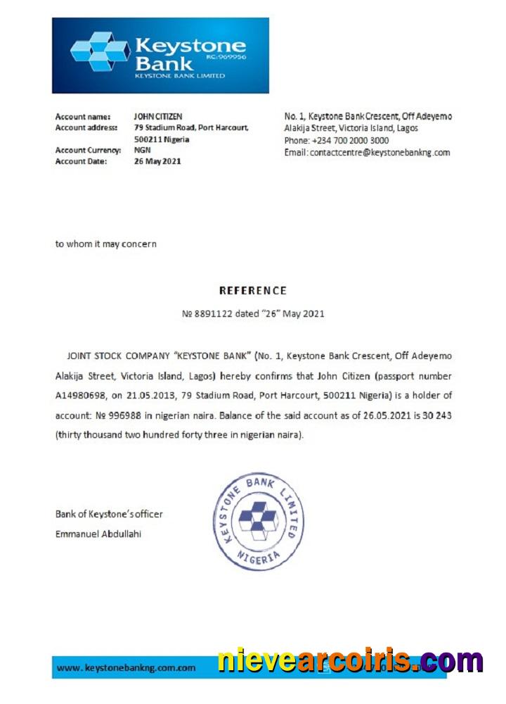 Nigeria Keystone bank reference